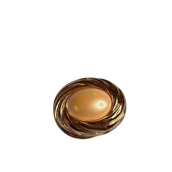 Vintage Goldtone Scarf Clip Faux Pearl Cabochon Twisted Textured Oval 1.25 inch - Picture 1 of 3